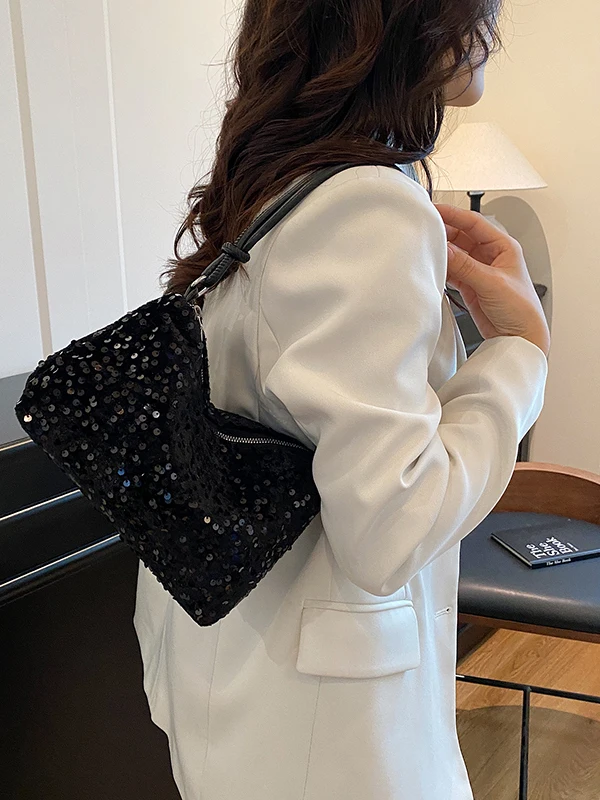 Faionable الترتر حقيبة تحت الإبط المرأة حقيبة يد واحدة oulder العصرية الكورية Sle بولي Leather حقيبة جلدية ناعمة للمرحلات غير الرسمية