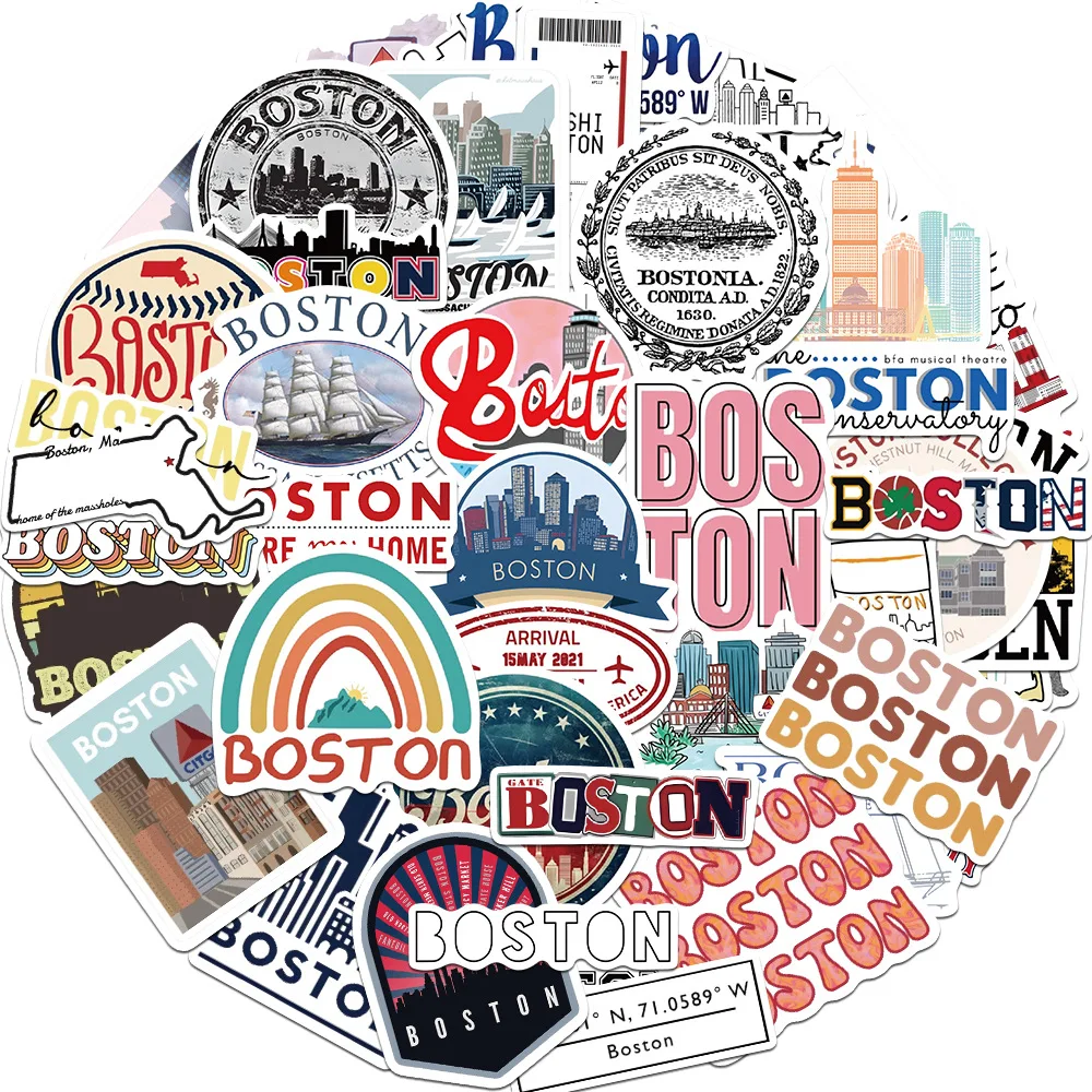 50Pcs Boston Stickers DIY Stickers Scrapbooking Phone Luggage  Decorative Waterproof Decals