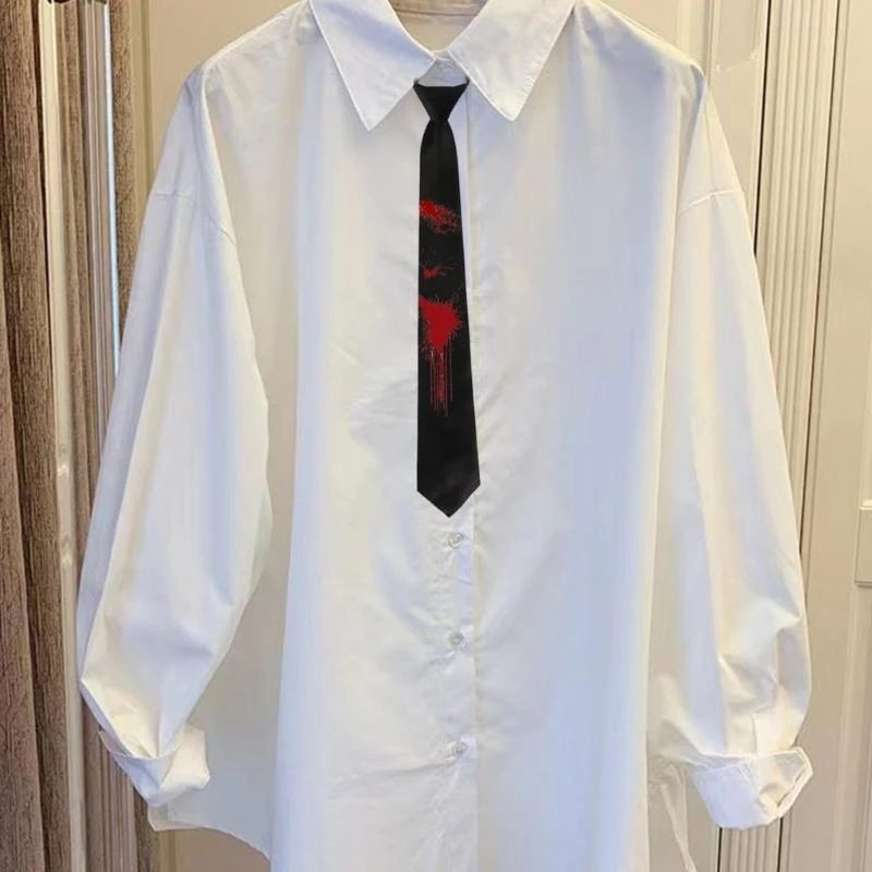 Fashionable Black Neck Tie with Eye Catching Bloodstain Pattern Great for Women Men Cosplay Party Outfit Neckwear
