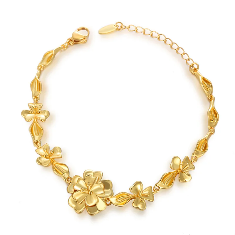 

Роскошный женский свадебный браслет из чистого золота 9999 пробы 24 карата с цветком