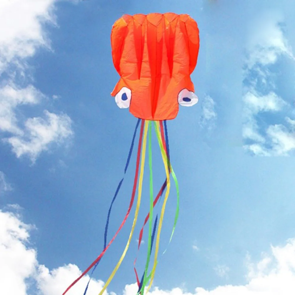 Cometa portátil de pulpo para niños y niños, juguete para actividades de juegos al aire libre con tablas de cuerda de 30m (Orang y morado), 2 uds.