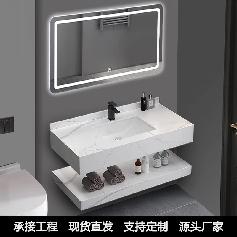 

Double-layer rock slab bathroom cabinet Customized wash basin Wall-mounted washbasin Household bathroom Washbasin basin cabinet