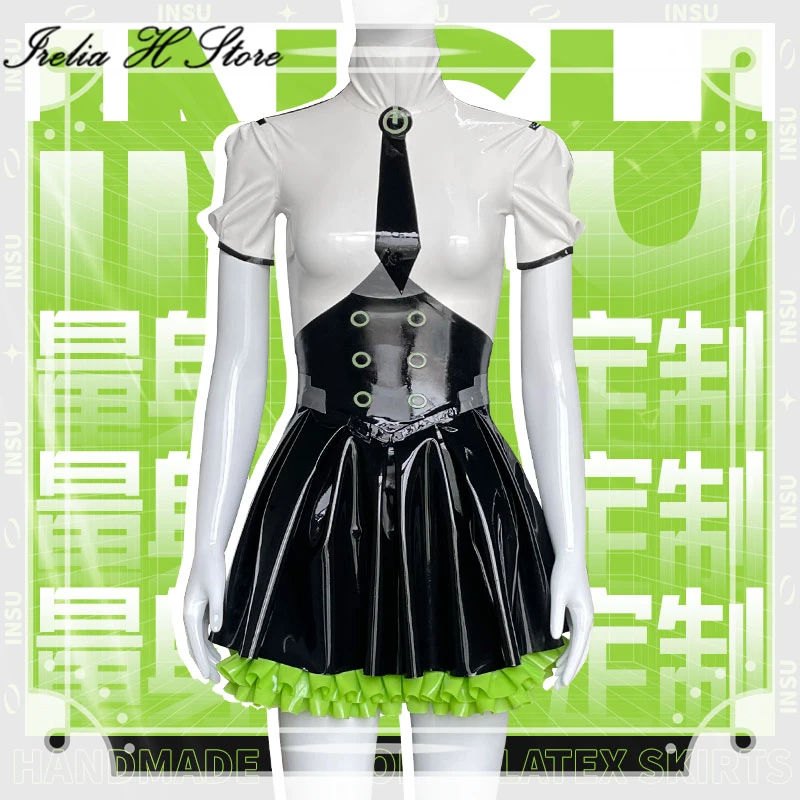 

Irelia H Store Custom size made Nature Latex Maid Dress Latex Cosplay Costume latex clothing skirt