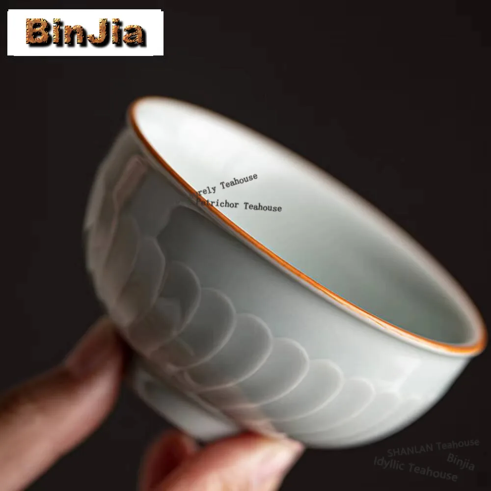 130ml Creative Relief Flower Petal Teacup Handmade Pressure Hand Cup Chinese Master Single Cup Chazhan Household Kung Fu Teaset