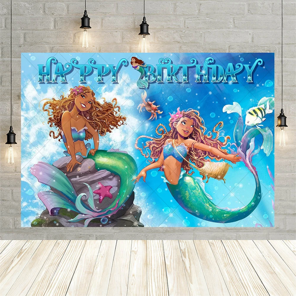 Fondo de princesa sirena para fiesta de cumpleaños de niña, Fondo de fotografía bajo las escamas del mar, Concha, Decoración de mesa de pastel, accesorios