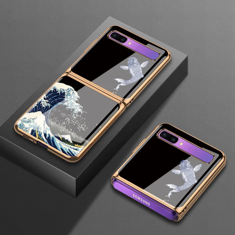 Z Flip 4 Case Funda Case for Samsung Galaxy Z Flip 4 Z Flip 3 2 1 Plating Tempered Glass Coque Phone Case Cover Z Flip 4 Capa