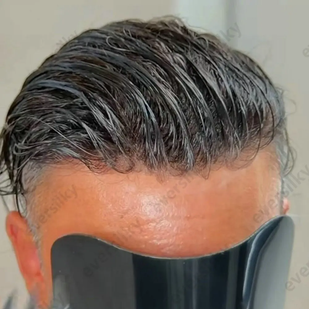 Super Natural Hairline 80% Density Light Weight 0.02mm Micro Skin Men's Toupee Human Hair Wigs Full Vloop Capillary Prosthesis