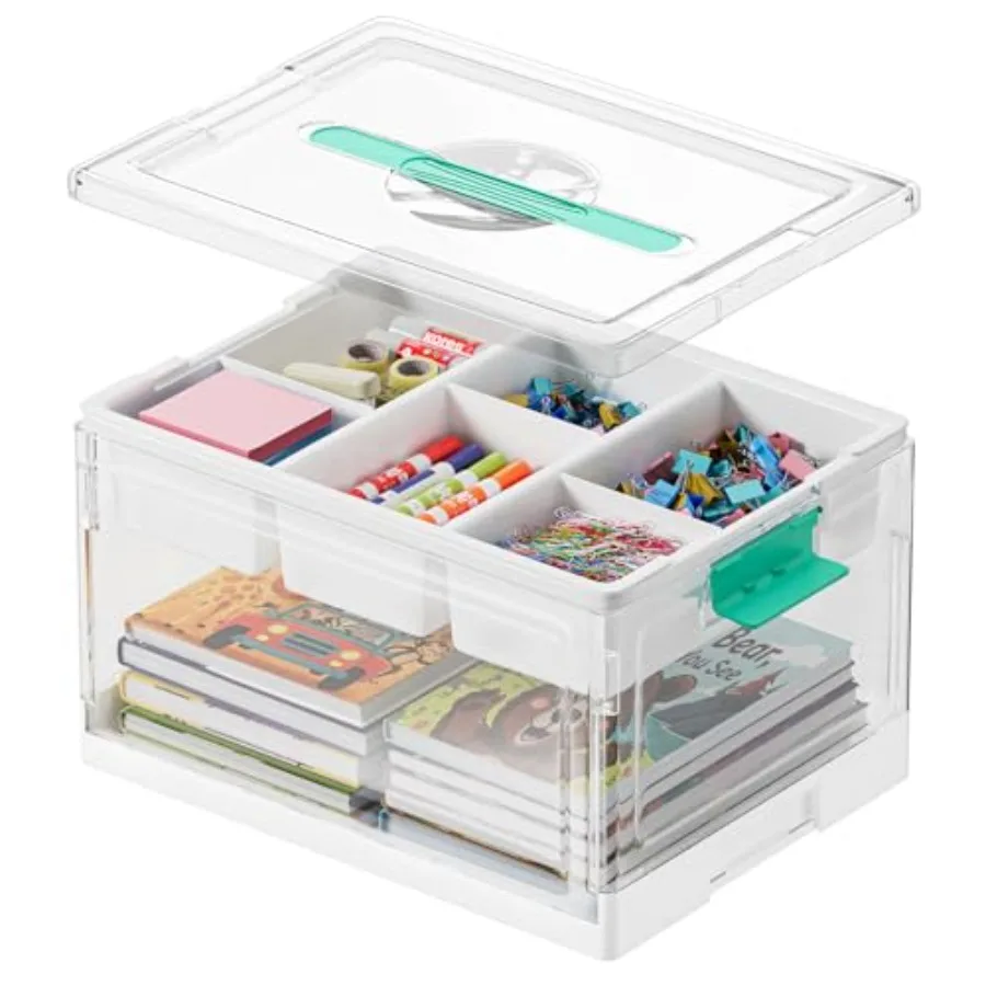 

Craft Organizers and Storage - 24 QT Plastic Box Art Supply Storage Organizer Bin with Lid Removable Trays and Dividers Clear C