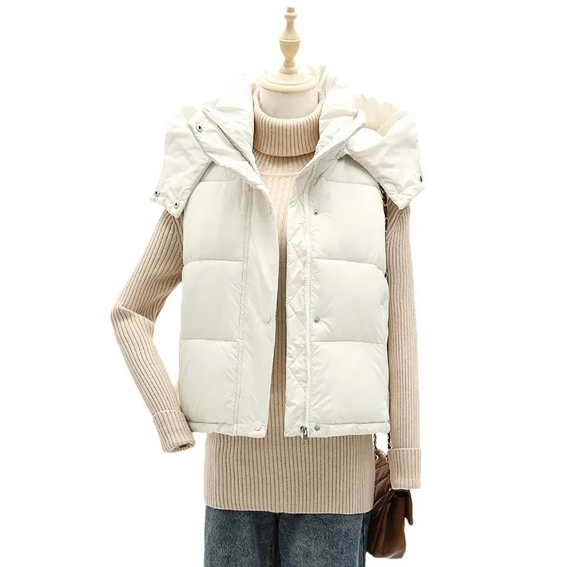 PinkyIsBlack New Detachable Hooded Down Cotton Vest Jacket Winter Women's Short Thickened Fluffy Waistcoat Solid Puffer Vest