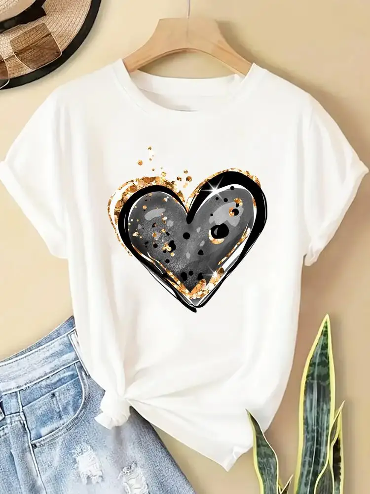 

Ladies Clothing Love Heart Trend 90s Fashion Clothes Popular Casual Women Graphic T Tees Print Short Sleeve O-neck T-shirts