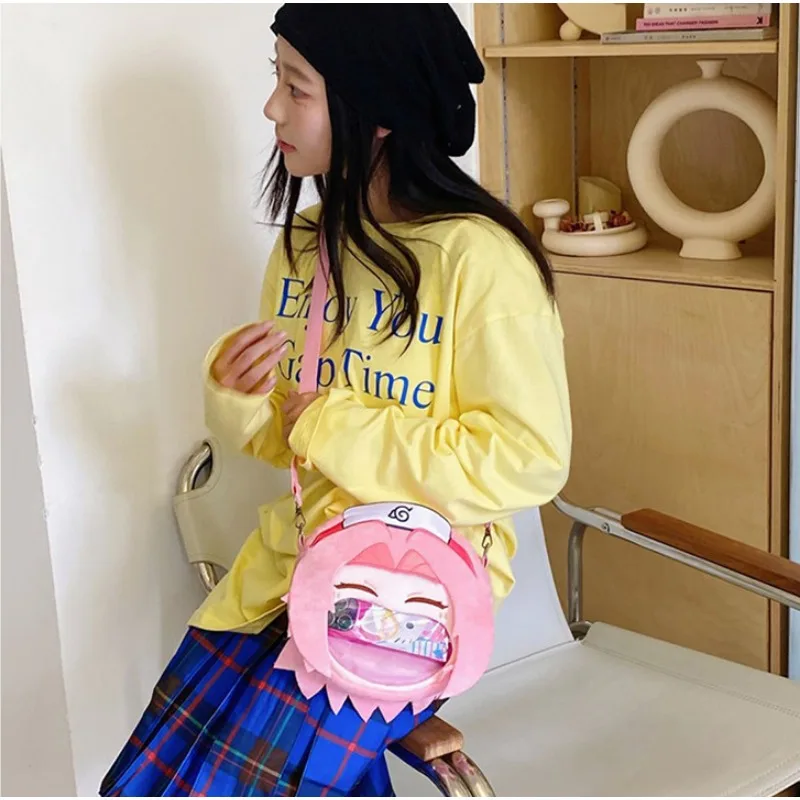 Bandai New Naruto Plush Backpack Cartoon Haruno Sakura Large Capacity Itabag Anime Peripherals Girls\' Holiday Gifts Commuting