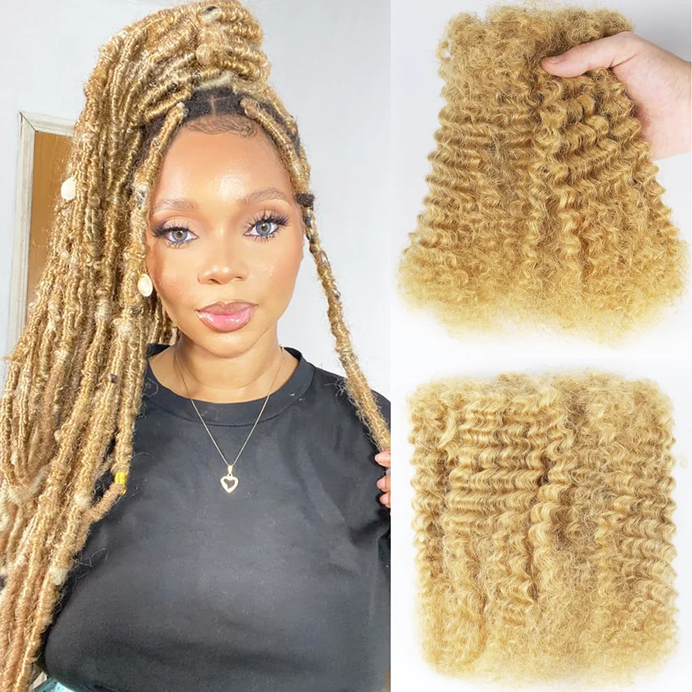 Afro Kinky Curly Bulk Human Hair for Twists Honey Blonde #27 Bulk Human Hair for Dreadlock Extensions Repair Locs Twist Braiding