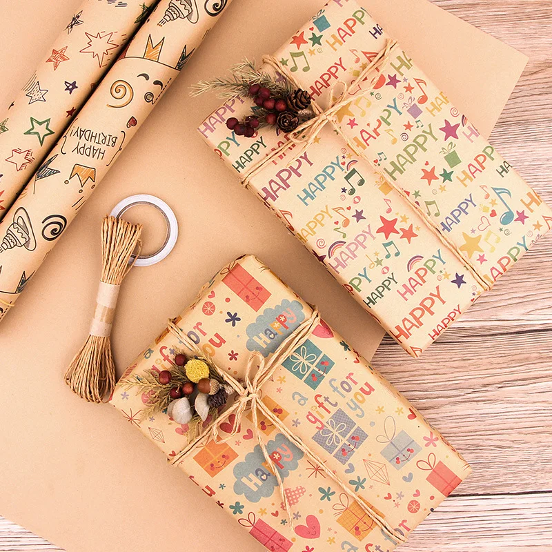 2Pcs/Set 50cm*70cm Kraft Wrapper Paper Valentine\'s Day Birthday Gift Packaging Holiday Gift Wrapping Paper DIY Set