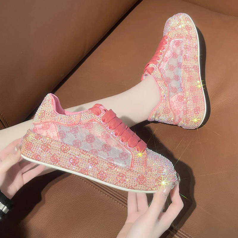 

Women's Summer Mesh Fabric Platform Shoes Platforms Sneakers Shine Bling Rhinestone Casual Shoes Women Designer Vulcanize Shoes