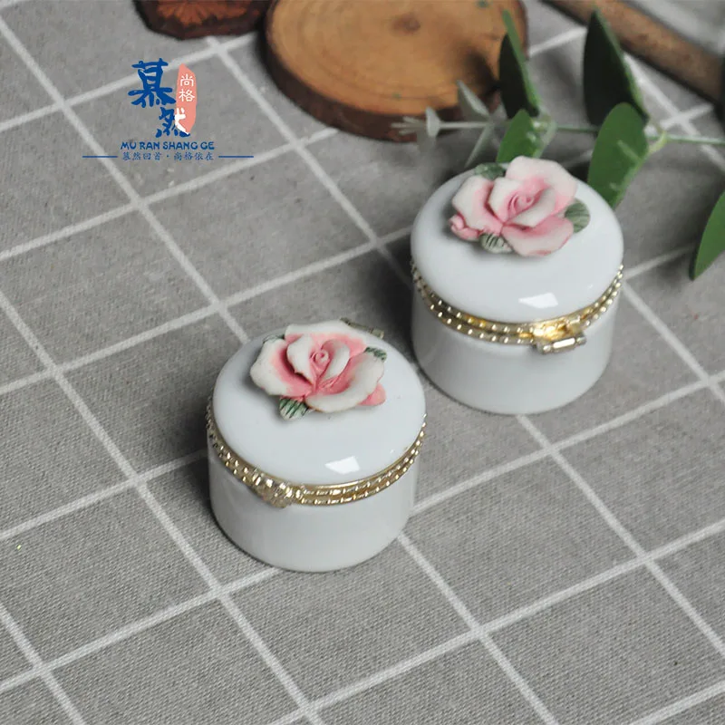 European Country Ceramic Flower Jewelry Box Ring Necklace Box Home Decoration Decoration Gift