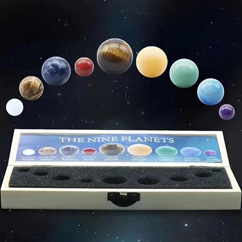 Deluxe Sonnensystem 9-Planeten-Natursteinset Crystal Collection für Galaxy Decor Einzigartige Mineralprobe Geschenkbox Bürodekoration