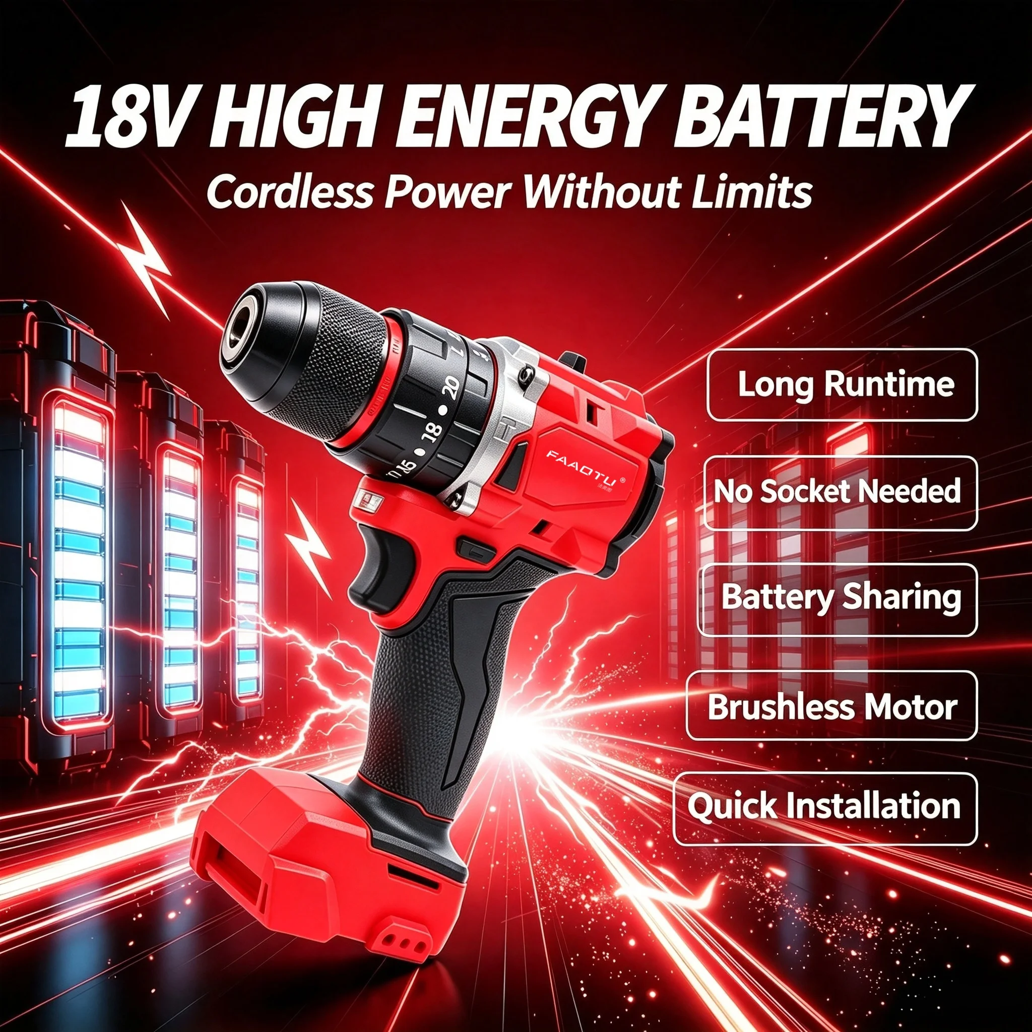 FAAOTU 10mm Brushless Drill Same Contour & Operation As MWQ Cordless Drill Bare Tool No Battery Suitable for MWQ 18V battery