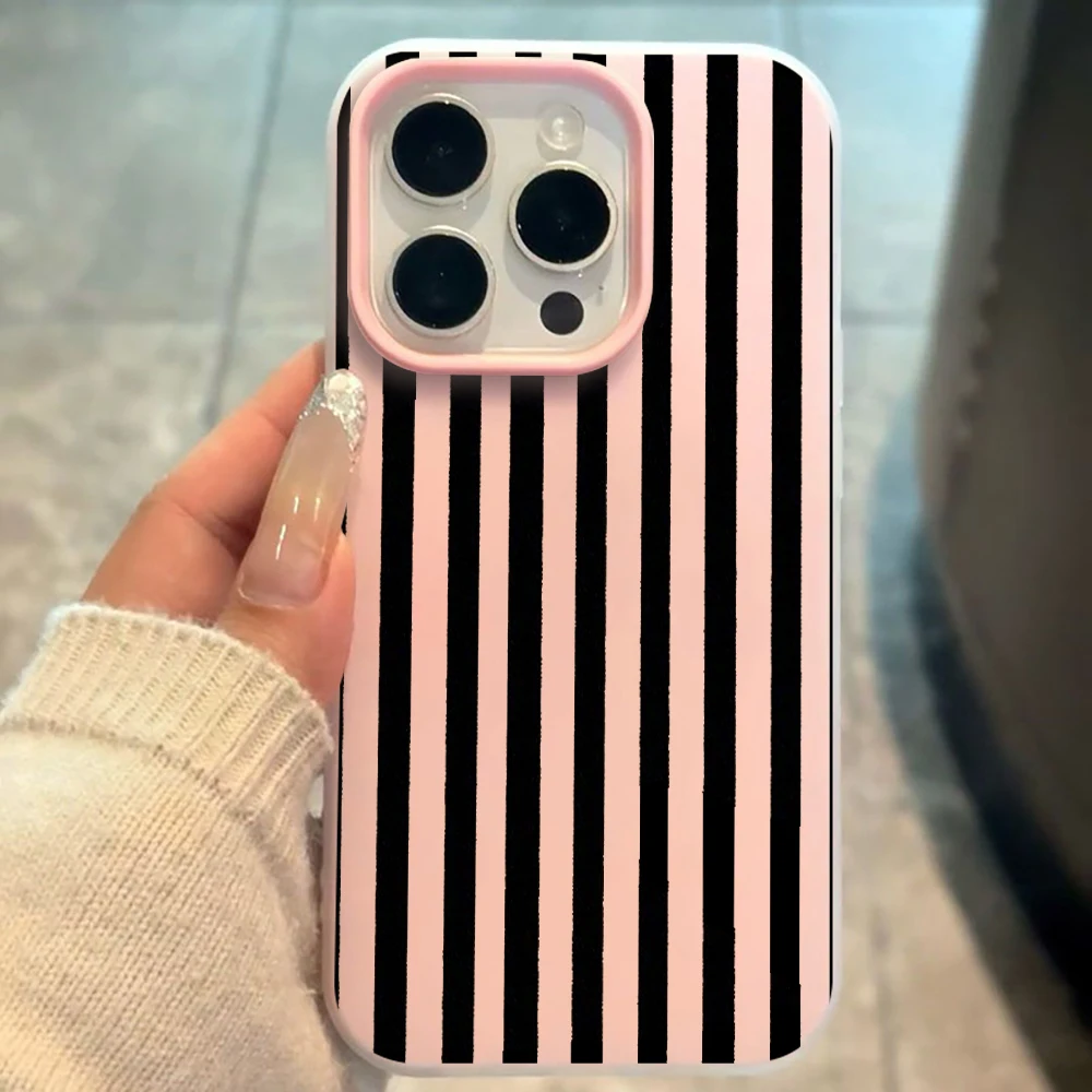 Funda Minimalista a Rayas para iPhone 14 Pro Max, Fundas para iPhone 17 11 12 13 ProMax 16 15 Plus 7 8 XS XR, Carcasa Antigolpes de TPU para Parejas