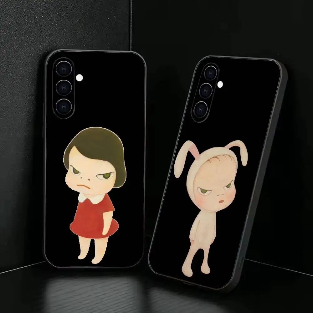 Y-Yoshimoto Nara Girl Phone Case Black Silicone Soft For Samsung Galaxy A73,A72,A71,A70,A53,A52,A51