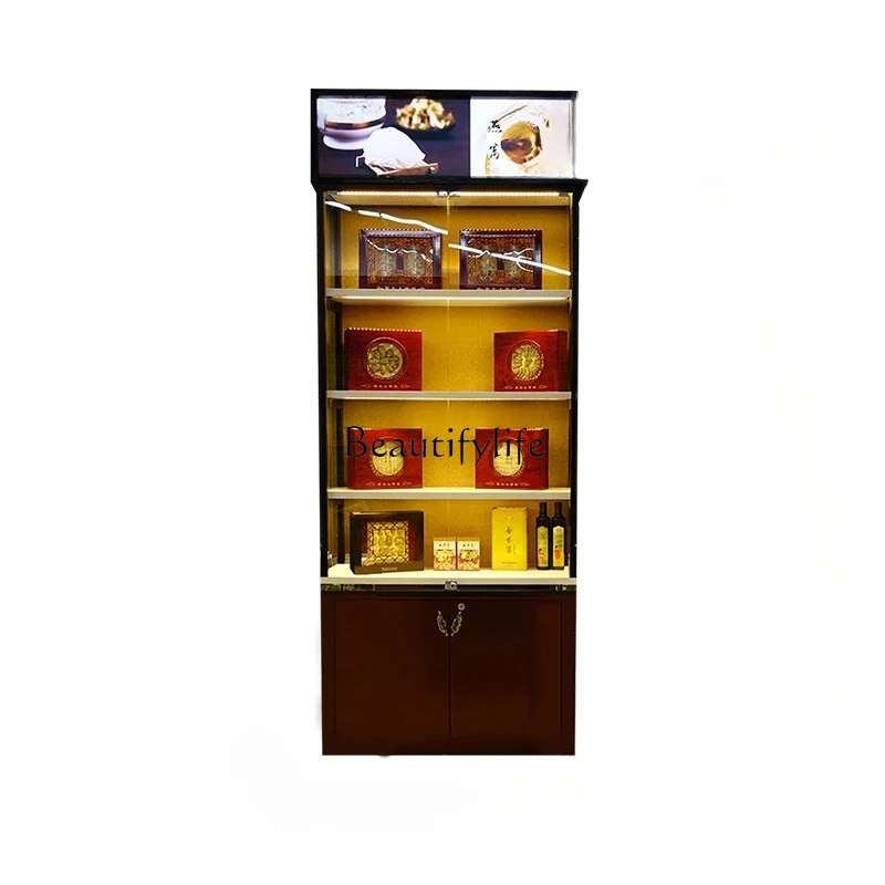 

Tonic Display Cabinet Tea Shelf Wine Cabinet Boutique Display Cabinet Solid Wood Customized Glass Commercial