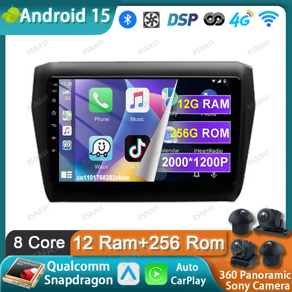 

Car Radio Android 15 For Suzuki Swift 2016 - 2019 2020 2021 Systems Multimedia AI Voice Wireless Qualcomm QLED 360 Camera 8 Core