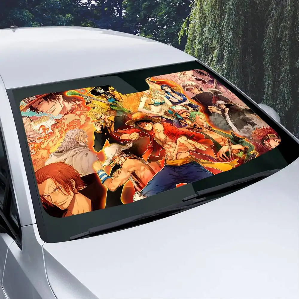 Einteiliger Cartoon-Anime-Sonnenschutz für die Windschutzscheibe, 3D-Film, kariert, Geschenk, Neuheit, Auto-Frontscheibenblende, 70x130cm, Sonnenblende, Sonnenschutz – Detail 12