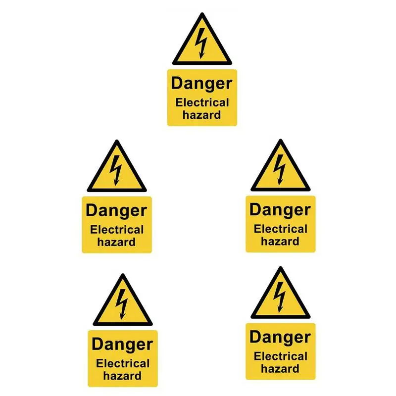 5Pcs Warning Stickers Danger Electrical Hazard Labels Decal Keep Clear Fire Exit Floor Decal Industrial Signs Sticker For Store