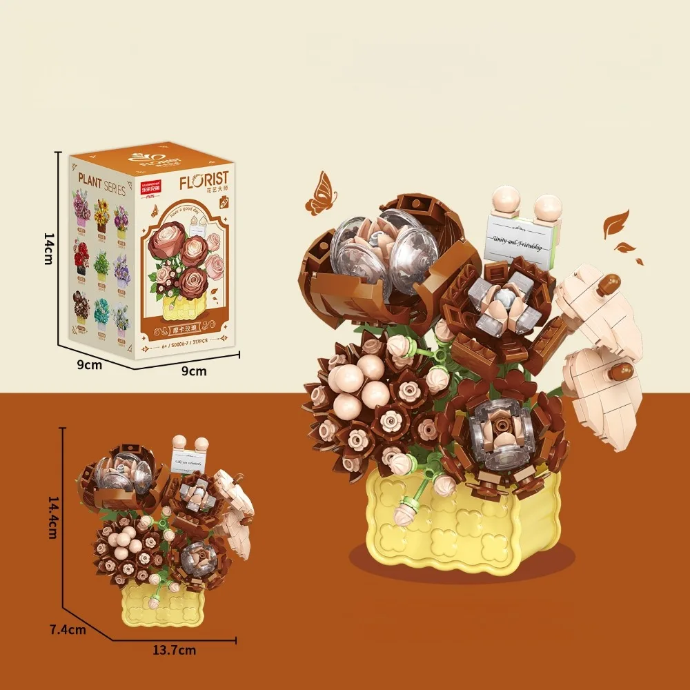 Floral Shape Building Block Mini Particle Rose Carnation Jasmine Assemble Bricks Plastic Eternal Flower Basket Holiday Gifts