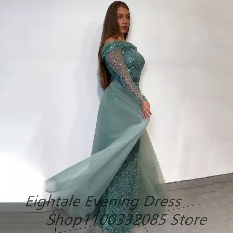 Customized Eightale Long Sleeve Sequin Evening Dresses For Wedding Party Off Shoulder Mermaid Formal Prom Dress Dubai Party Gown