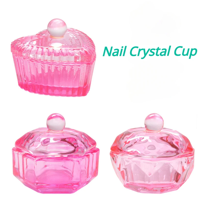 Pio à liquide acrylique cristal rose, tasse en verre avec couvercle, bol pour support de poudre acrylique, équipement, outil d'art des ongles, 1 pièce