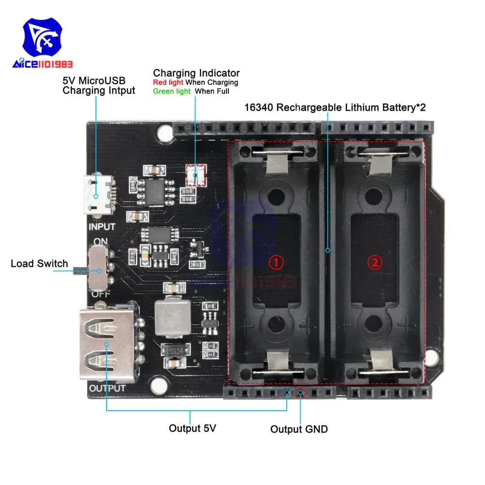 ESP8266 ESP32 Power Supply Rechargeable Dual 16340 Lithium Battery Charger Shield Module for Arduino  R3 Board Power Bank