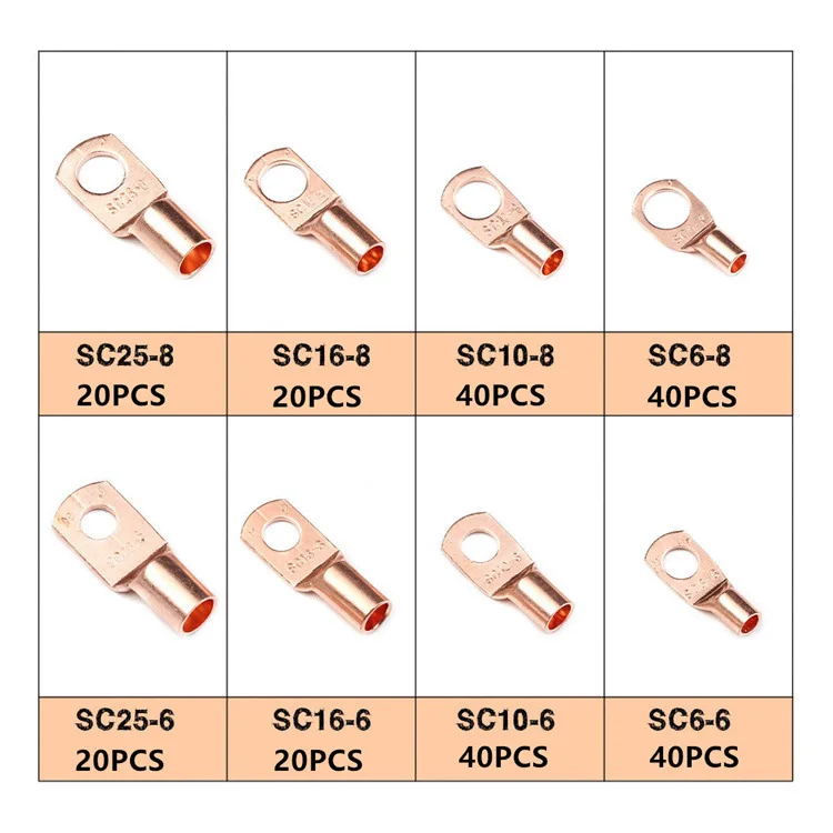 240 قطعة العروة النحاسية حلقة موصلات الأسلاك كابل عاري الكهربائية تجعيد محطة SC6-25 محطات تجعيد سلك تجعيد موصل