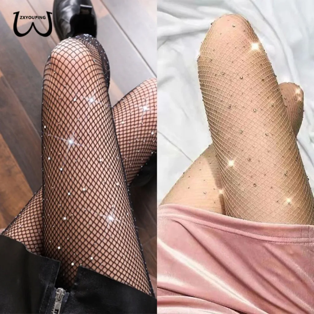 Sexy Netz strümpfe Diamant und Strass verziert Strumpfhosen ultra dünne Luxus koreanische Retro-Mode für Frauen