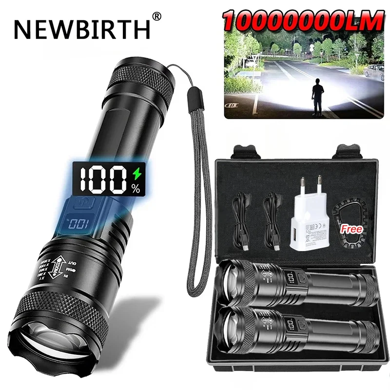 Super Powerful LED Flashlight Battery Display USB Rechargeable Light Telescopic Zoom Torch Lamp Outdoor Camping Fishing Lantern