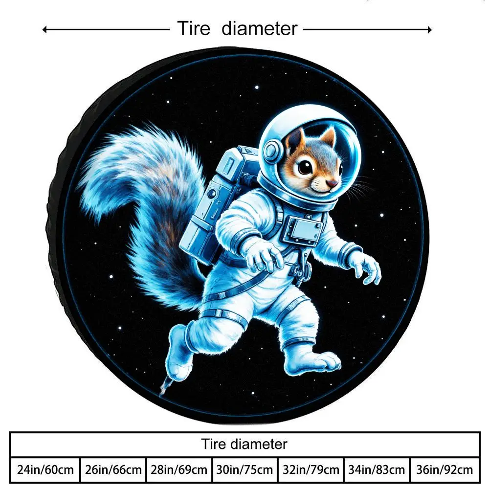 Astronaut Squirrel Tire Cover Cartoon Print Polyester Spare Wheel Protector for SUV