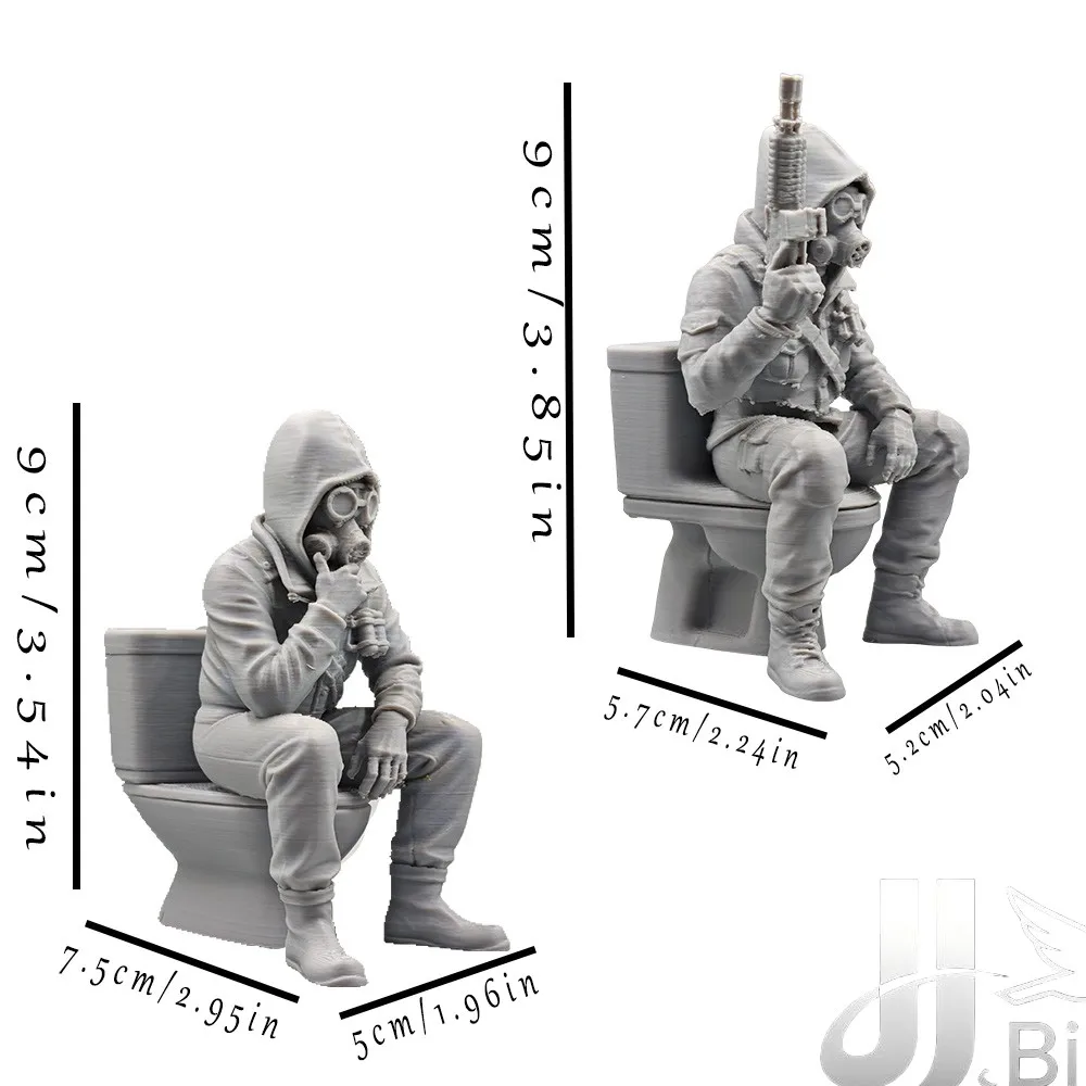 Wasteland Toilet Survivor Tactical Figurine Decor, Post-Apocalyptic Gas Mask Soldier Statue, Desktop Ornament for Gaming & Study