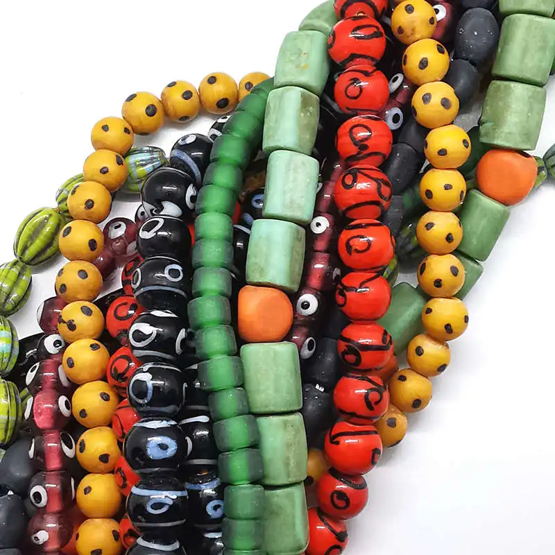 Nepal Hand Archaistic Lampwork Beaded Necklace New Trade Beads Strand TSB0012