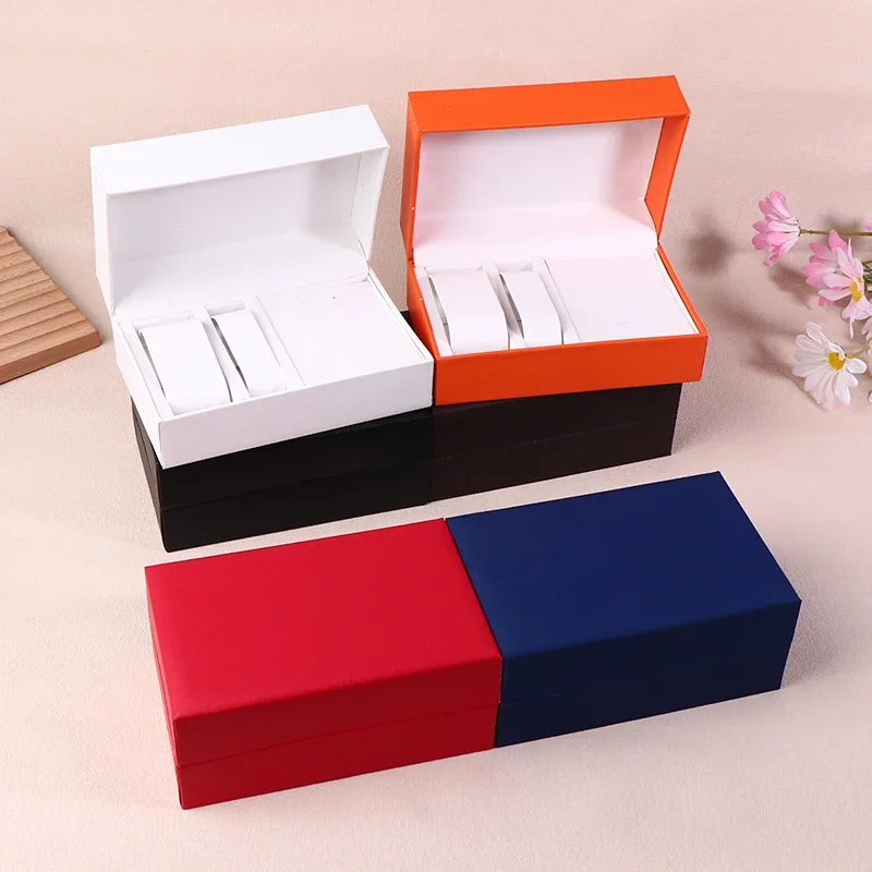 

1Pc 2 Slots Flip PU Leather Watch Packaging Box Earring Necklace Pendant Jewelry Watch Display Container For Travel Exhibitors