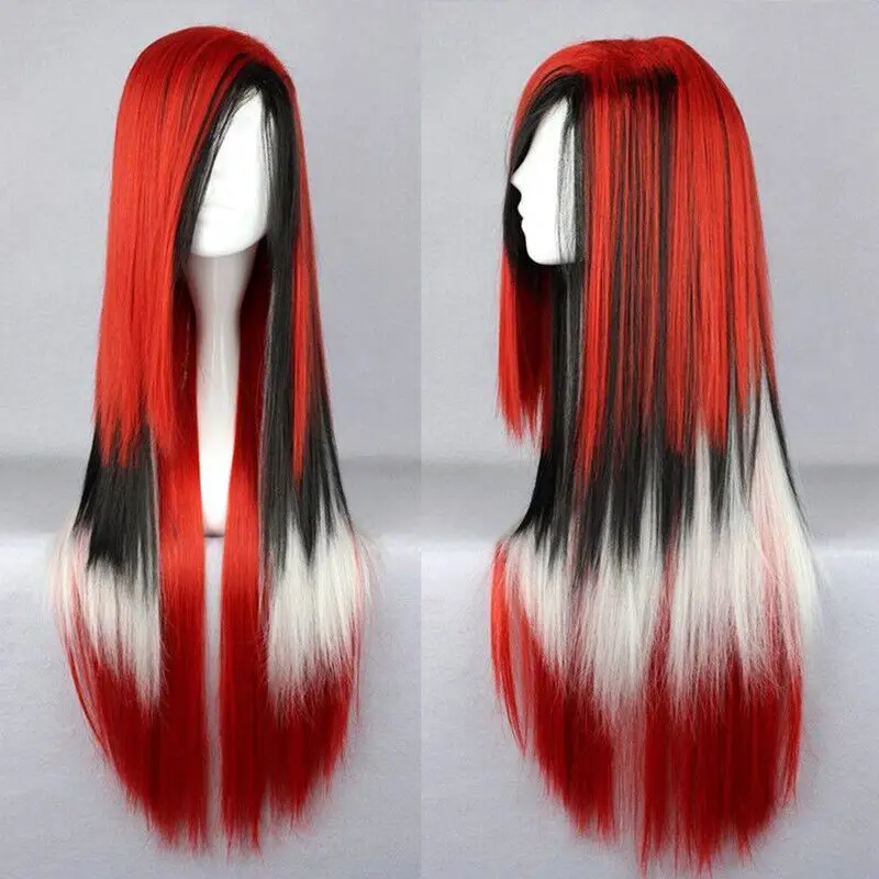 

Long Straight Cosplay Sythetic Red Black White Mix Color Wigs Halloween Hair