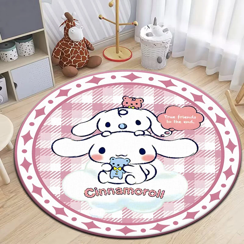 Cute Cinnamoroll  Round Carpet for Living Room Rugs Camping Picnic Mats Flannel Anti-Slip Rug Yoga Mat Gifts  area  kawaii rug