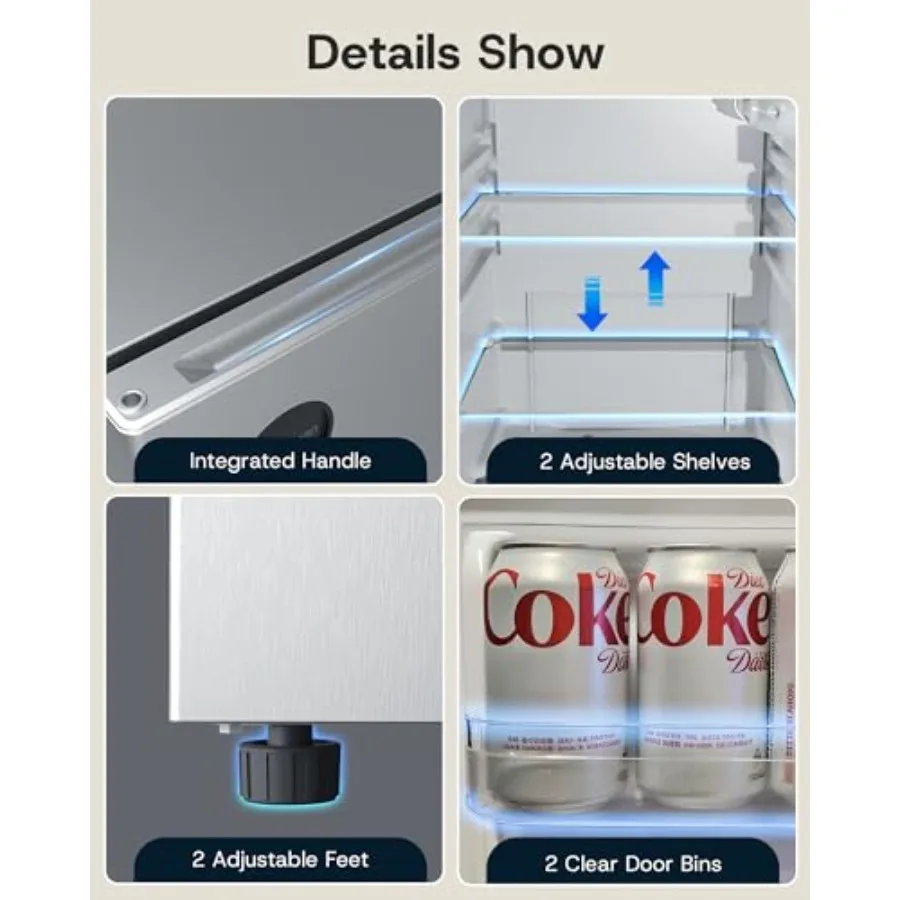 Minilodówka 70 litrów, jednodrzwiowa, mała lodówka, lodówka do akademika z 7-stopniową regulacją temperatury, kompaktowa lodówka.