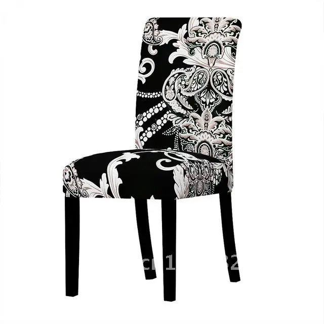 Black Color Chair Cover Stretch Universal Dining Seat Covers Printed Chair Covers For Kitchen Living Room Santa Home Decoration