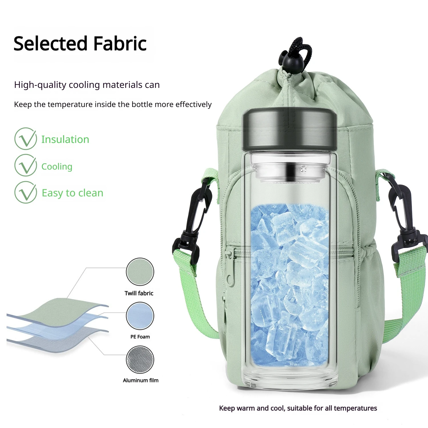 Crossbody drawstring water cup storage bag, insulation cover, single shoulder water bottle bag, waterproof and heat-insulating