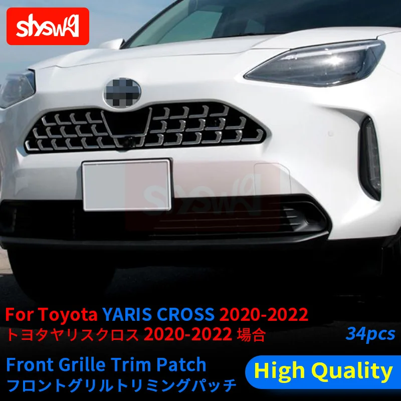 34Pcs Front Grille Trim Strip for Toyota Yaris Cross Modified ABS Chrome Decorative Sequins Sticker Exterior Styling Accessories