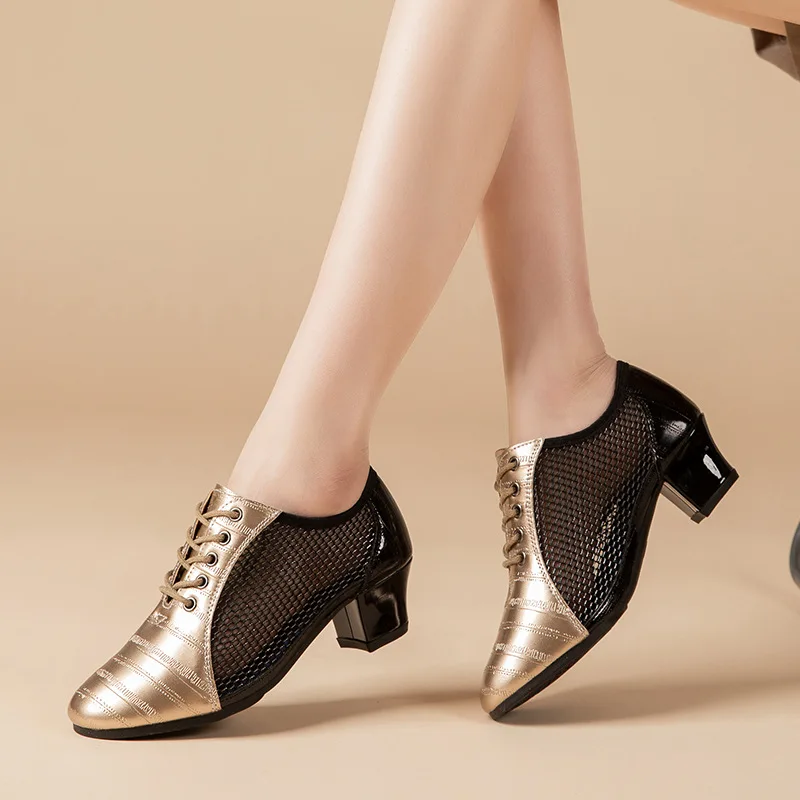 

Latin Dance Shoes Women's Black Gold Embossed Two Tone Soft Sole Cha Rumba Latin dance Jazz Dance Shoes For women
