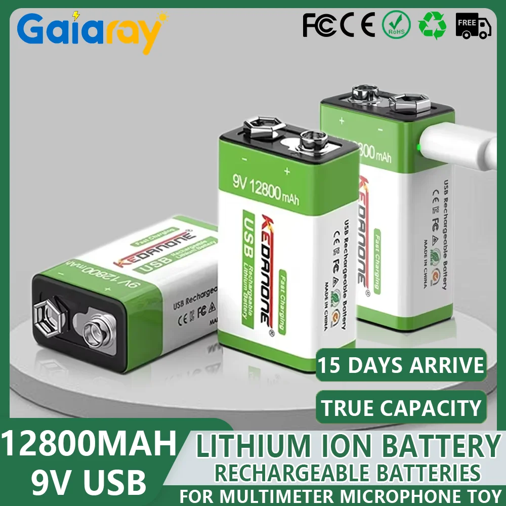 

9V 12800mah lithium ion Rechargeable Battery type-C USB Battery 9V Lithium For Multimeter Microphone Toys Remote Control KTV