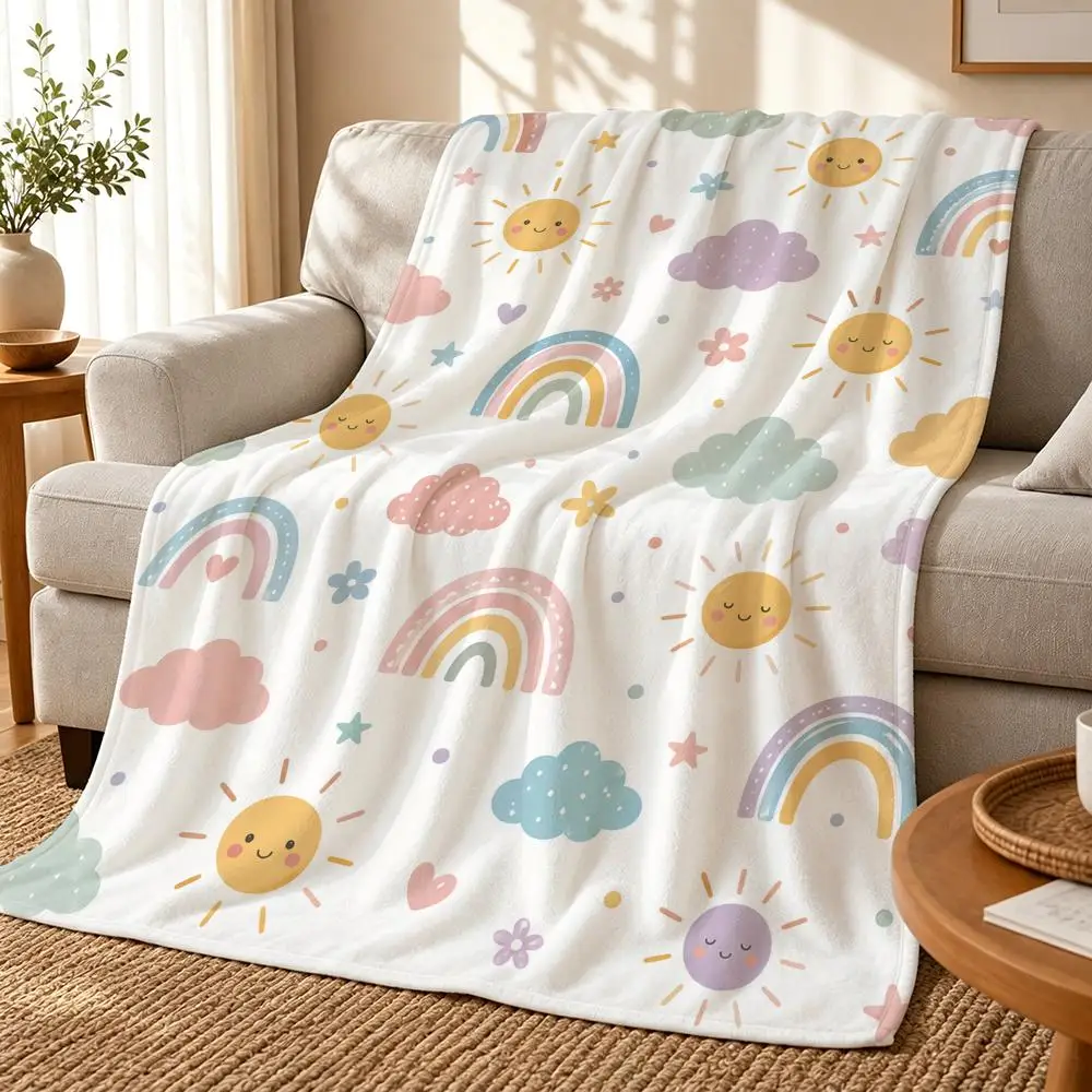 Rainbow Sunshine Cheerful Pattern Throw Blanket for Home Bedroom Bed Sofa Children's Soft Blanket Cute