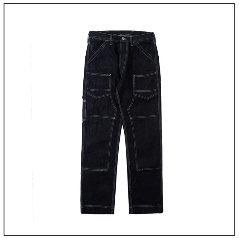 Workwear Cargo Jeans Loose Casual Trousers with Simple Color and Long Staple Cotton Denim Pants