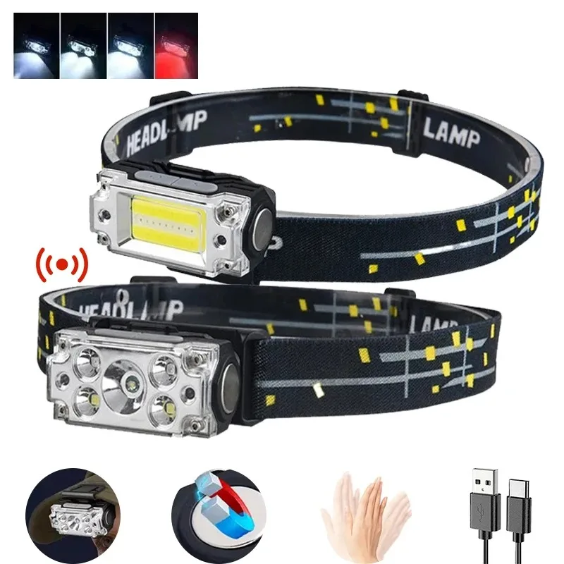 

Induction Cap Clip Led Head Flashlight Type-c Rechargeable Headlamp with Magnet Camping Fishing Outdoors Emergency Work Lights