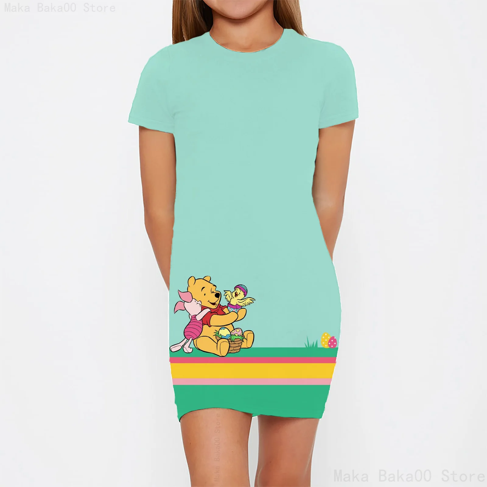 New summer teenager role play dress dress 2024 girls tight round neck dress Disney Bear sweet princess dress image 6